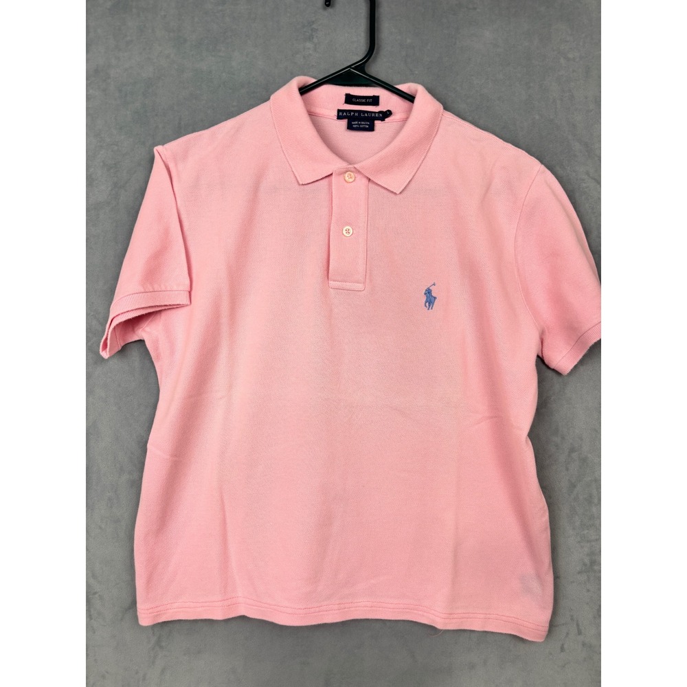 Ralph Lauren Boys Classic Fit Pink Cotton Pique Polo Shirt Size Large Blue Pony
